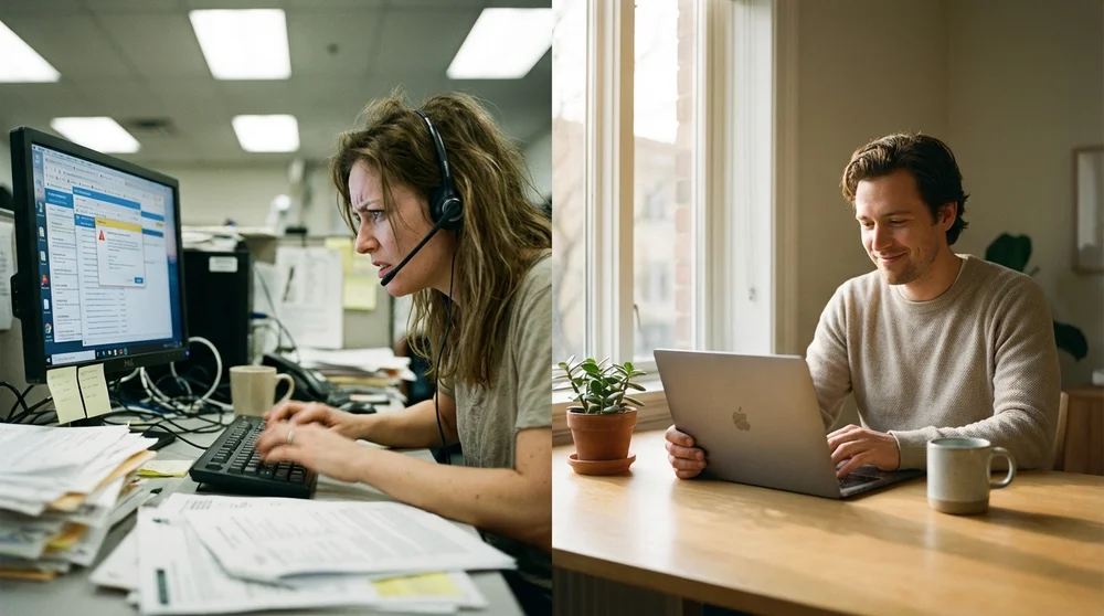 Side-by-side comparison of two follow-up messages—one pushy one friendly.