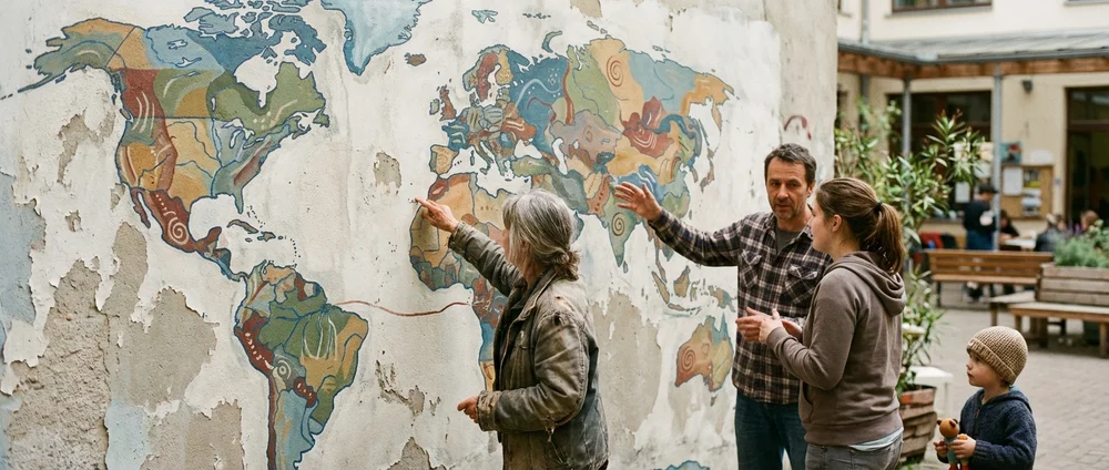 A world‑map inspired visual metaphor showing communication patterns and styles across regions.