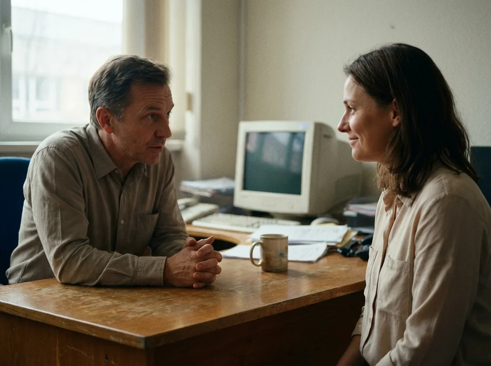 Human support agent speaking with a customer candid emotional moment