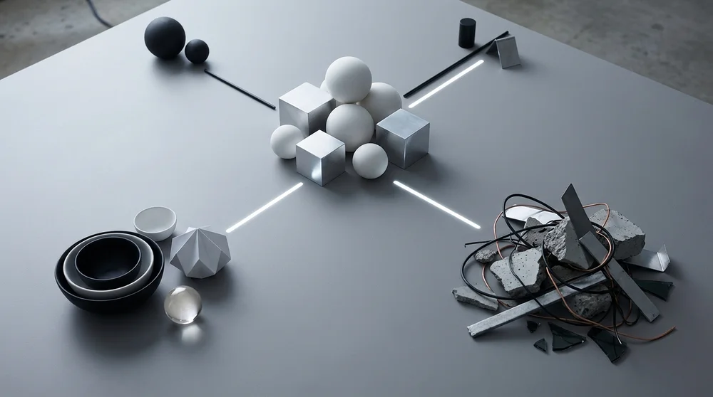 Decision-flow conceptual chart showing where minimalism works vs fails.
