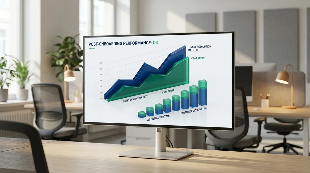 Chart illustrating improved ticket resolution or CSAT after onboarding