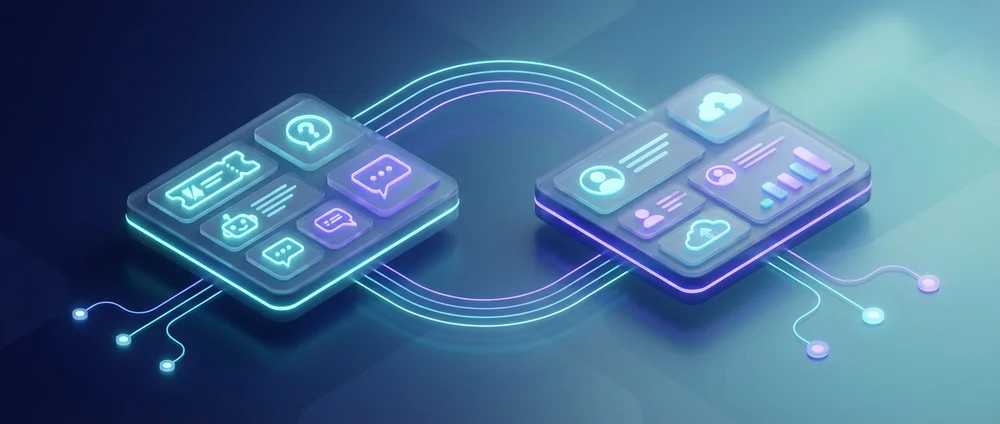 Diagram of simple integrations between a help desk and CRM.
