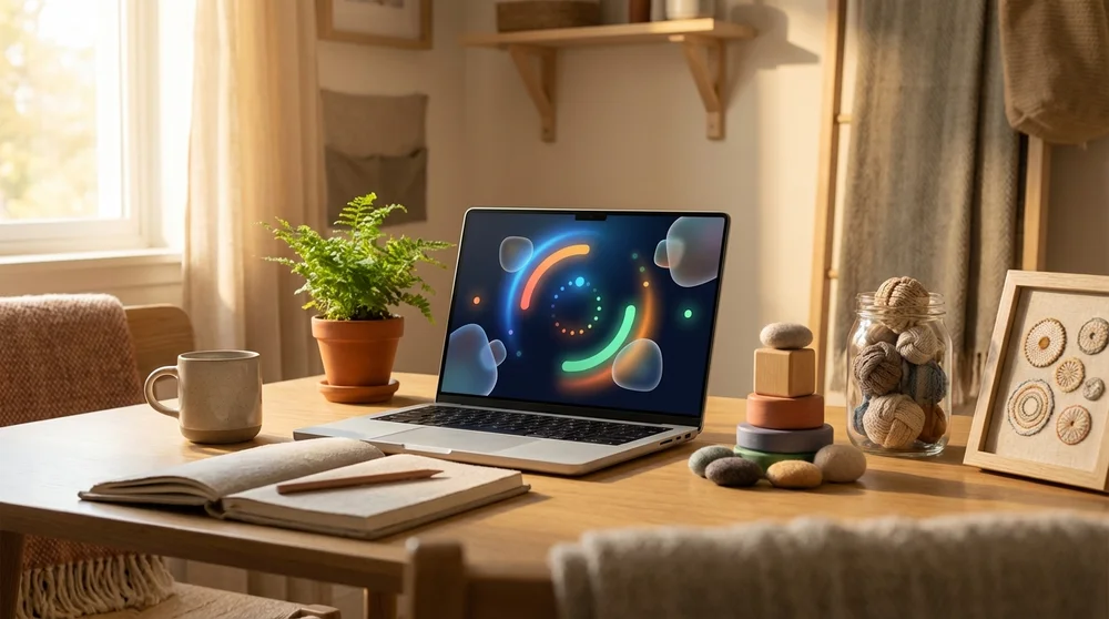 Dashboard-style conceptual representation of emotional metrics and qualitative tags.