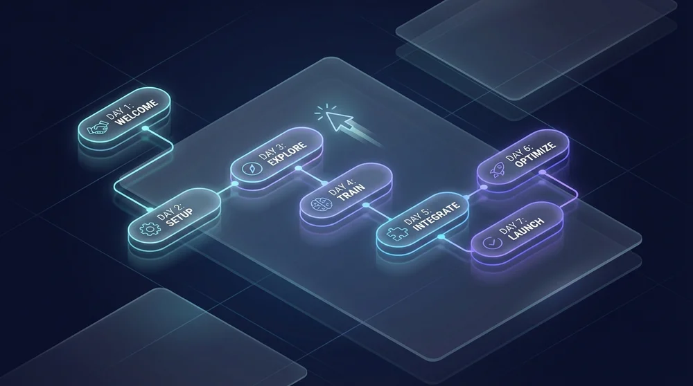 Timeline visualization showing a 7-day onboarding ramp-up