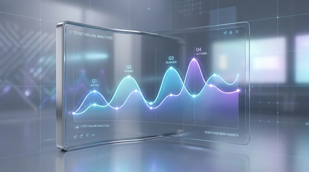 Line graph showing seasonal ticket volume spikes across a year
